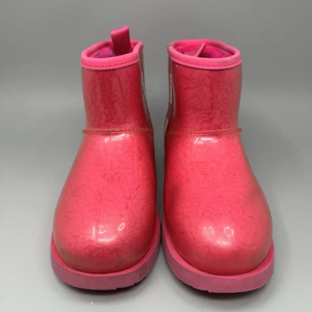 UGG Pink Rain Snow Boots Youth Girls size 4 Waterproof Clear Plastic 1112386K
